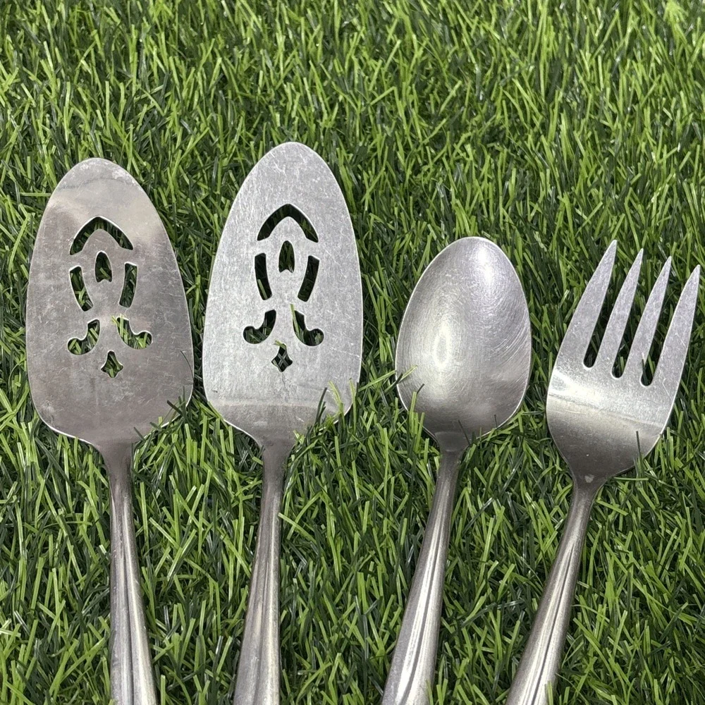 Vintage Thor Stainless USA Starlet 9 Pc Serving Flatware Lot 1950s Atomic MCM